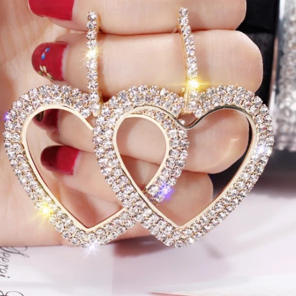 Gold Tone Crystals Heart Earrings